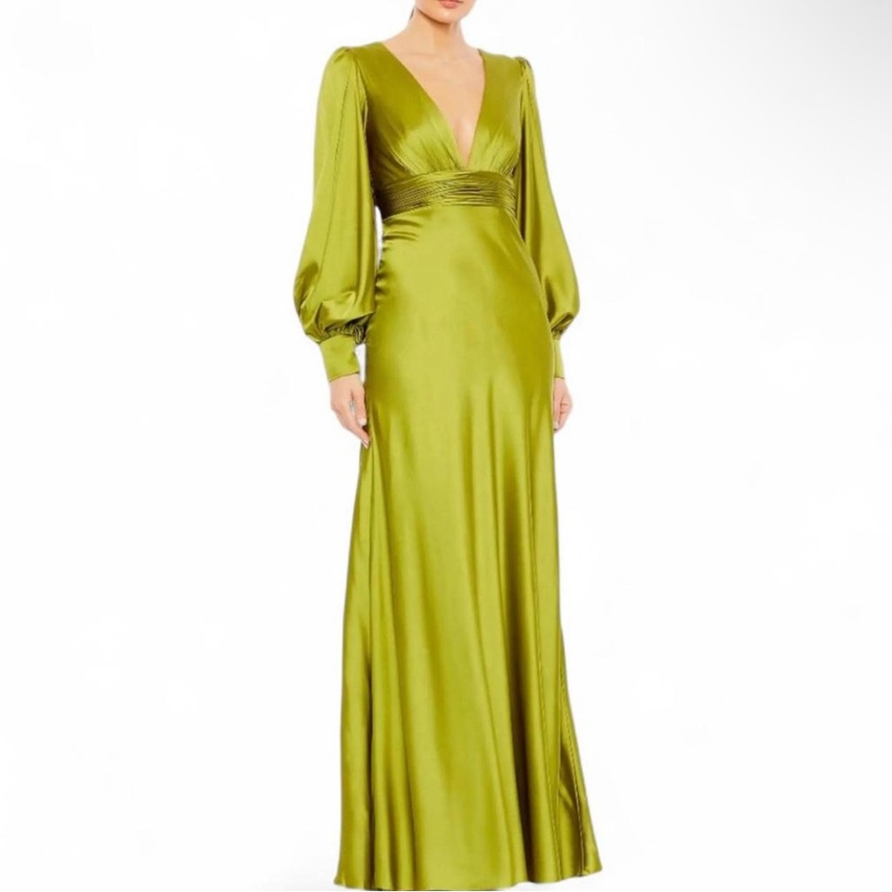 IEENA for Mac Duggal Charmeuse Bishop Sleeve V Neck Maxi Dress